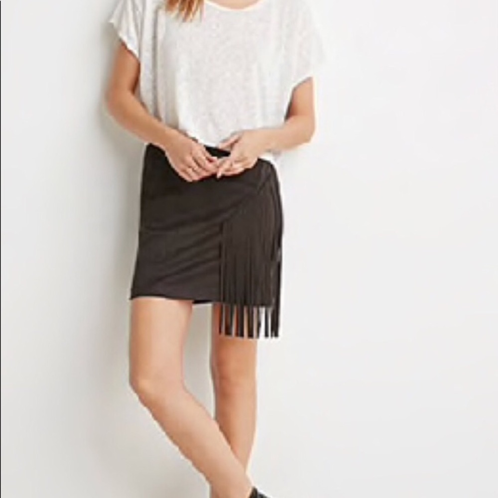 NEW Forever 21 black fringe suede skirt